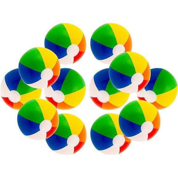 12" Rainbow Colored Party Pack Inflatable Beach Balls - Beach Pool Party Toys - Picture 1 of 6